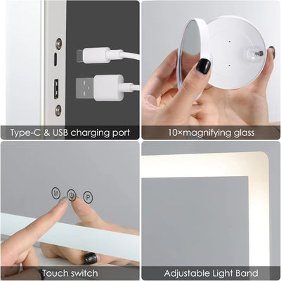 Vanity Mirror w/ Lights 80cm/60cm/50cm Makeup Mirror LED Lights,Touch Screen, 3-Color Lighting,Dimmable,for Vanity Desk Tabletop