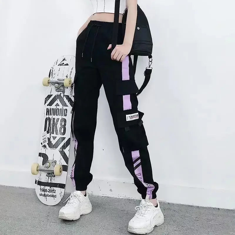 Hip Hop Women's Sweatpants Sports Fashion Cargo Pants Female Korean Harem Pants Black Loose Casual Joggers Plus Size Trousers