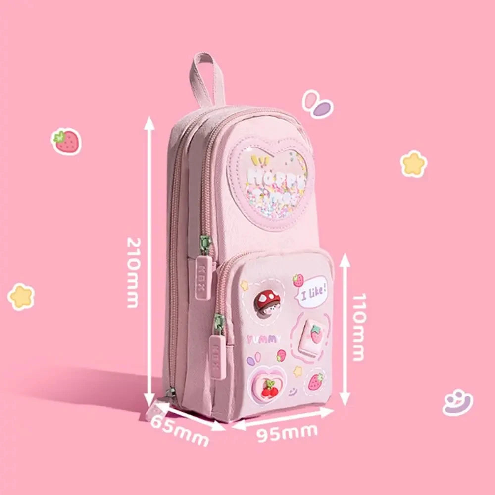 3Layer 6 Pockets Large Capacity Schoolbag shape Pencil Case Pencil Bag Aesthetic Stationery Holder Bag Girls Zipper Pencil Pouch