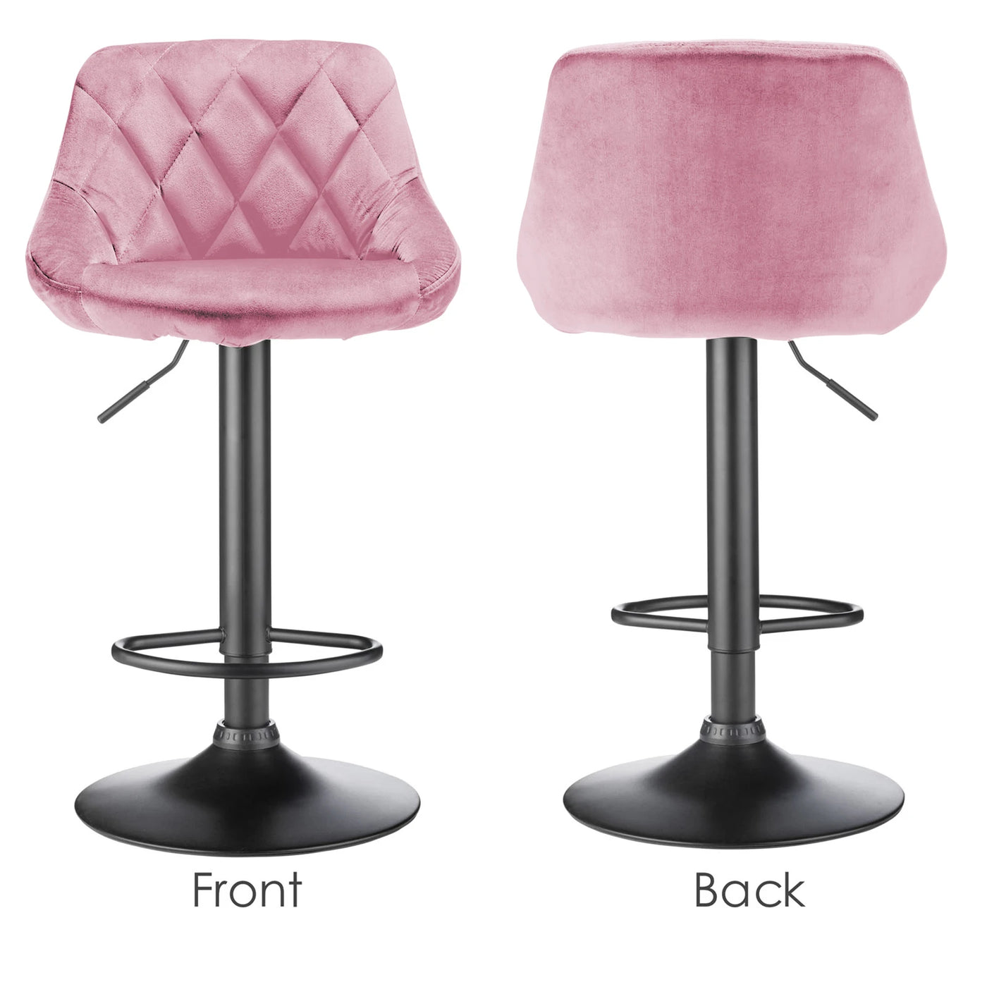 2-piece bar stool set, kitchen stool, upholstered bar stool, swivel bar stool height adjustable 85-105 cm, velvet seat, metal ba