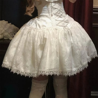 2025 Lolita Subculture Black White Short SK Lace Skirt High Waist Lace Up Girls Birthday Gothic Victorian Cosplay Party Skirts