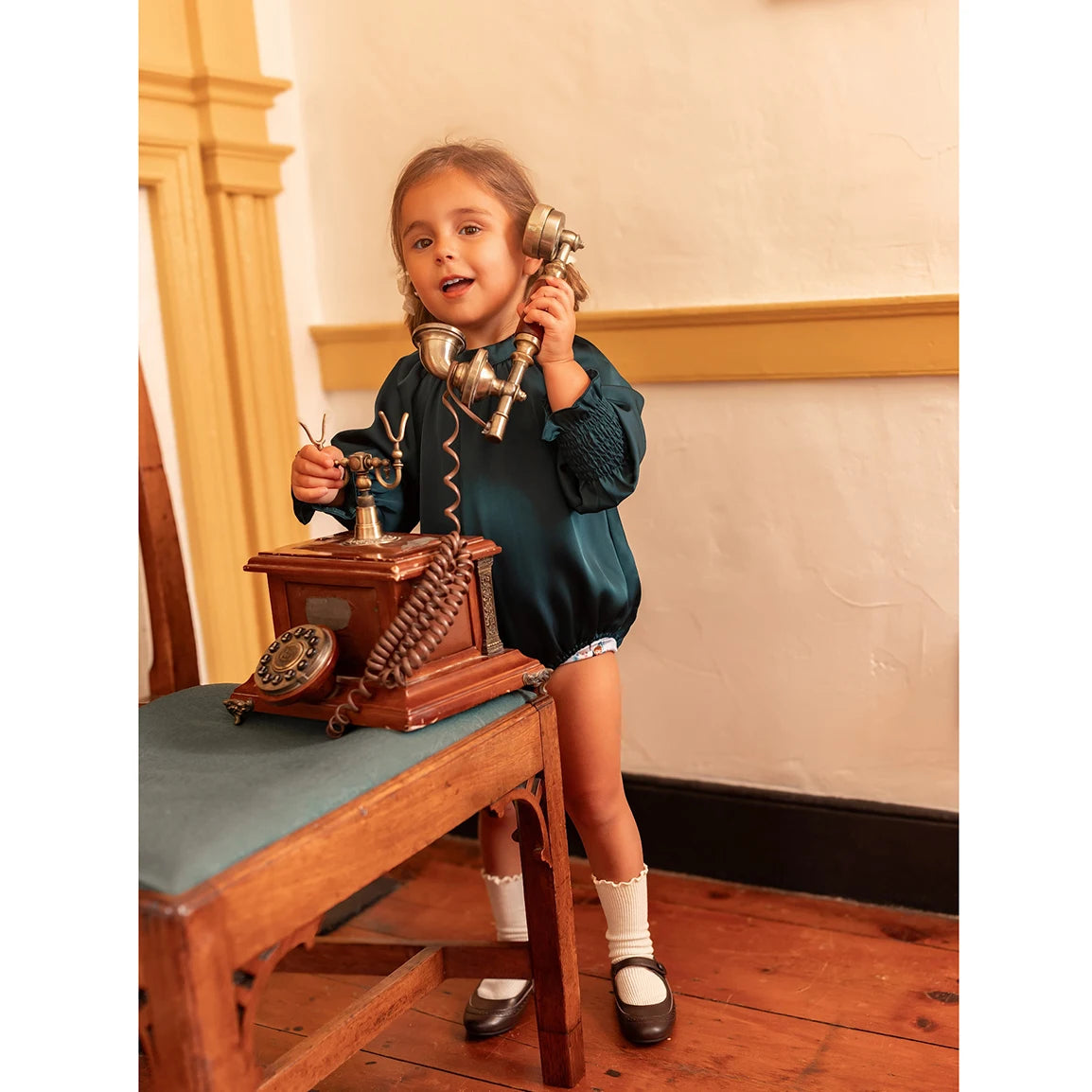AP Vintage Satin Collection AW25 Girls Satin Dress Maxi Pleated Clothing Set Boys O-neck Sweater Modal Moc Neck