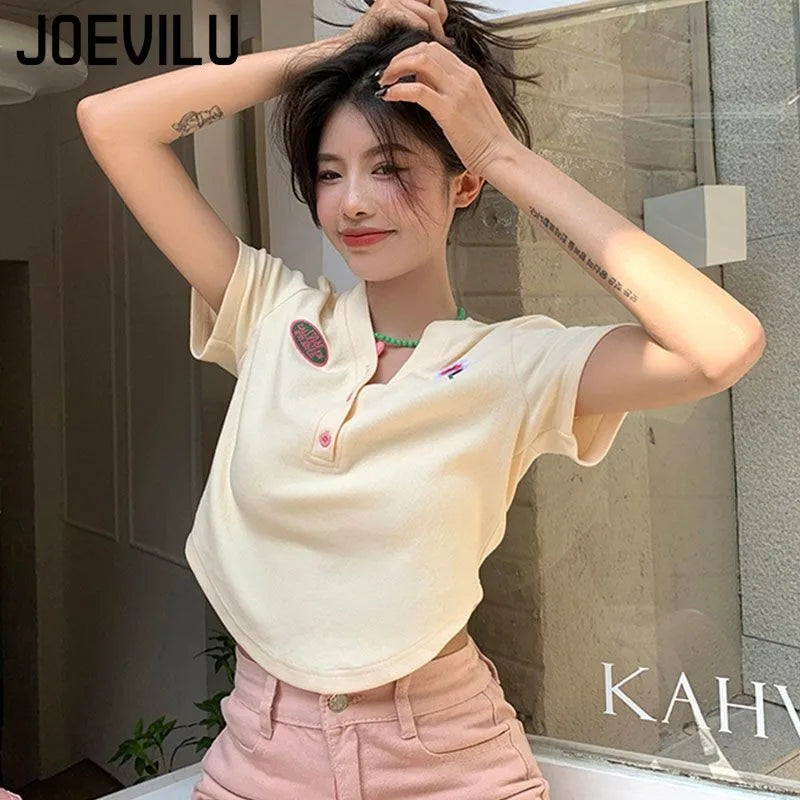 Women's Slim Short-sleeved T-shirt Sexy Pure Desire Wind Spice Girls V-neck Tops Cotton Summer Slim Chic Short Comfortable Top