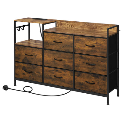 Chest of Drawers with 8 Fabric Drawer Sideboard Storage Cabinet for Kitchen Office with Charging Sockets Steel Frame 132x88x30cm