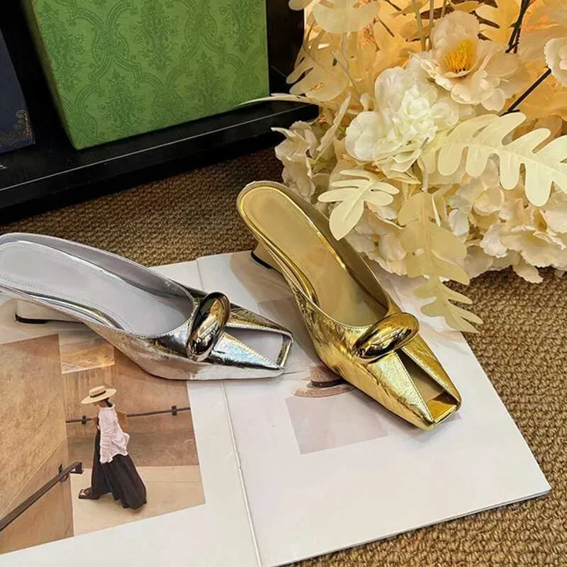 2025 Silver Slope Heel Peep Top Sandals Fashion Open Toe Slippers Banquet Party Woman Shoes 35-42 Urban Beauty