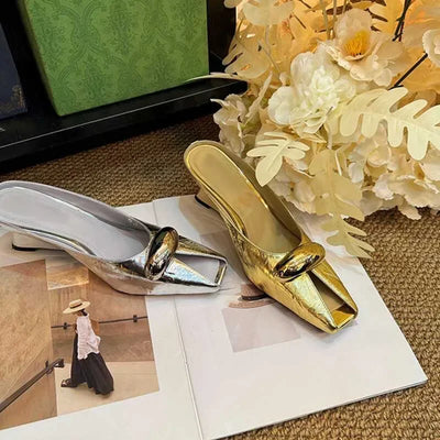 2025 Silver Slope Heel Peep Top Sandals Fashion Open Toe Slippers Banquet Party Woman Shoes 35-42 Urban Beauty