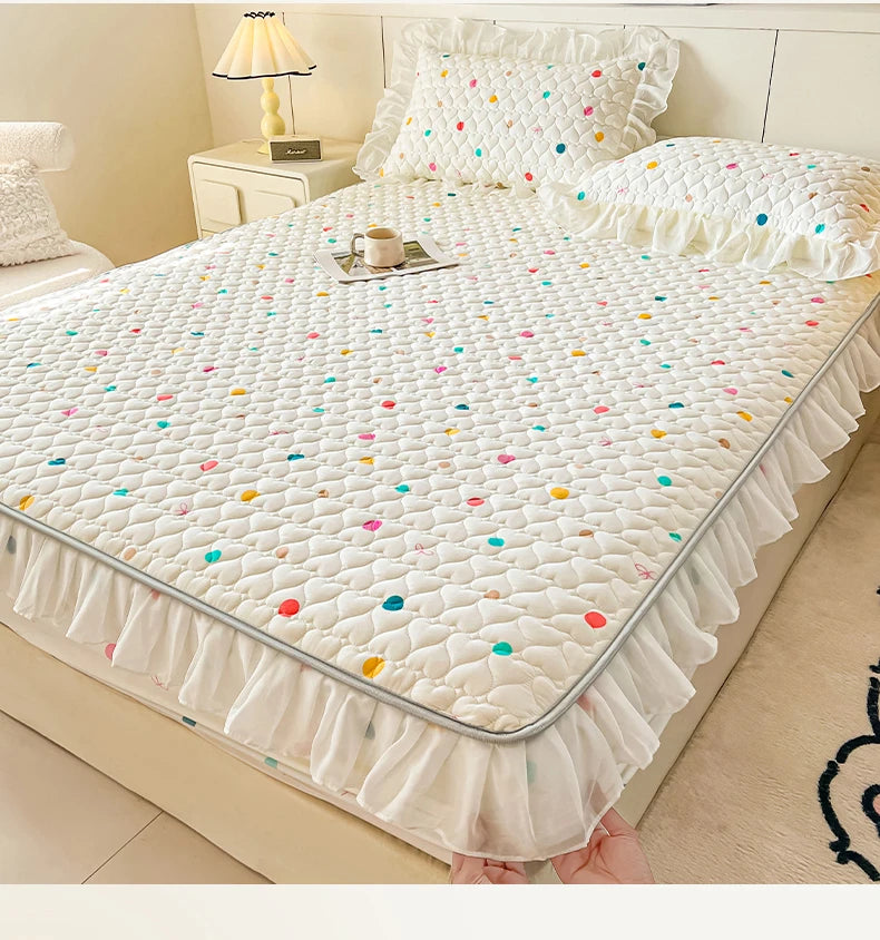 2025 New Single Bed Hat Korean Lace Bed Sheet Cover Chiffon Princess Wind Ins Cotton Four Seasons Bedspread Protective Cover