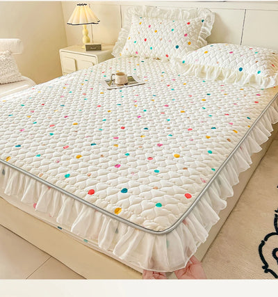 2025 New Single Bed Hat Korean Lace Bed Sheet Cover Chiffon Princess Wind Ins Cotton Four Seasons Bedspread Protective Cover