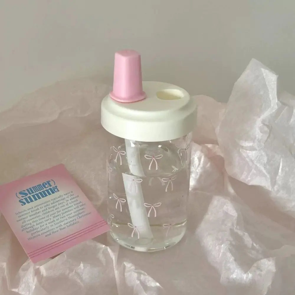 Portable 500ml Straw Cup Plastic Bowknot Cup With Lid Straw Large Capacity Water Bottle Juice Milk
