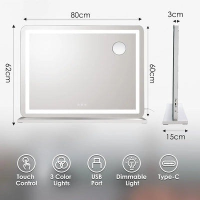 Vanity Mirror w/ Lights 80cm/60cm/50cm Makeup Mirror LED Lights,Touch Screen, 3-Color Lighting,Dimmable,for Vanity Desk Tabletop