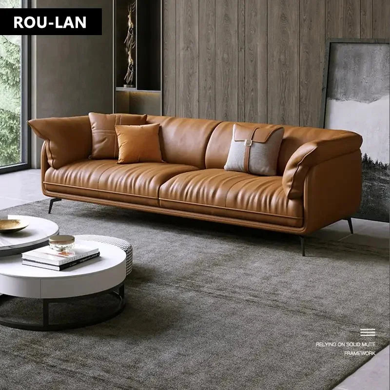 Modern Minimalist Living Room Leather Sofa  Apartment Furniture Set Combination Wtih Customzied Color