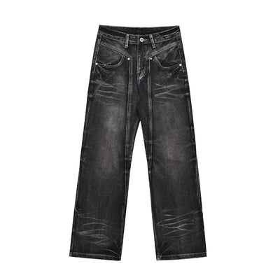 Men Flare Pants Denim Pant Floor Length Jeans Casual Regular Pockets Button Zipper High Waist Autumn Splice Straight Trousers