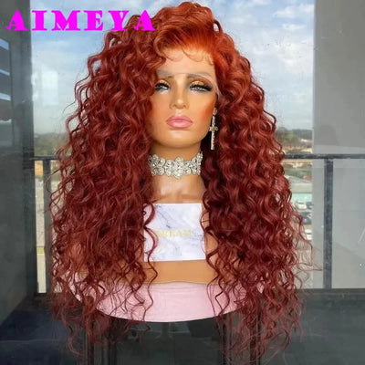 Copper Red Curly Wig Long Deep Wave Synthetic Lace Front Wig for Women 13x4 Natural Hairline Daily Use Cosplay Wig Glueless
