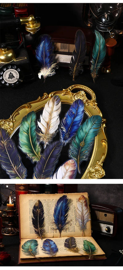 Journamm 5pcs/pack Big Size Feathers Stickers Waterproof PET DIY Scrapbooking Art Collage Junk Journal Decor Sticker Stationery