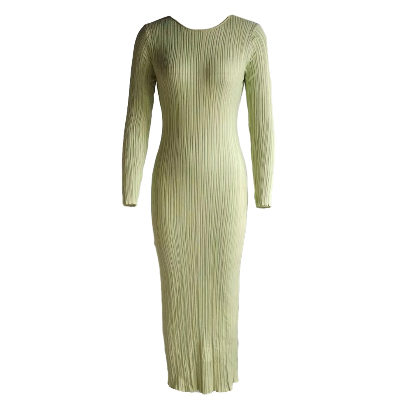 Fall Casual Knit Ribbed Bodycon Long Dress Simple Style Solid Color Long Sleeve O Neck Wrapped Pencil Dress Street Party
