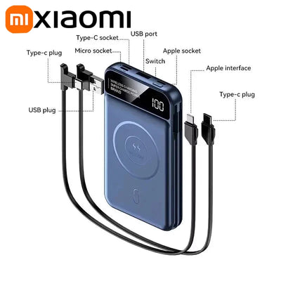 Xiaomi Emergency 50000mah Wireless Charging Power Bank Magnetic Charging Built-in Wire Mobile Phone Battery For IPhone Magsafe