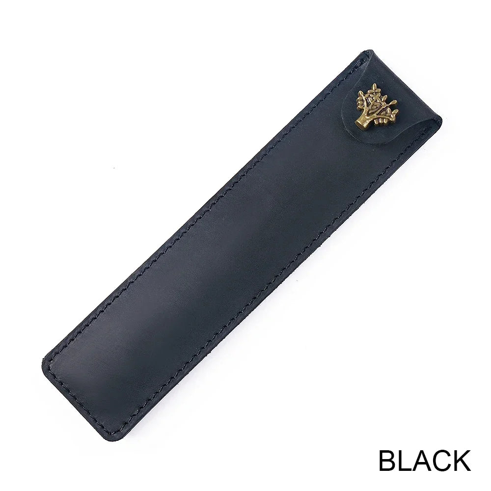 Genuine Leather Pen Case Cowhide Stationery Pencil Holder Bag Pen Pouch for Travel Notebook Journal Pen Cover