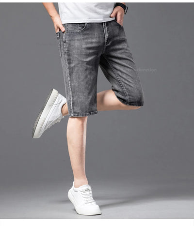 Fashion Men's Straight Denim Shorts Summer Thin Elastic Casual Bermuda Jeans Breathable Fabric Male Clothes Boardshorts