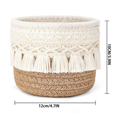 1Pcs Hand-woven Tassels Simple Nordic Cotton Rope Makeup Brush Stationery Pen Holder Storage Household Sundries Storage Basket