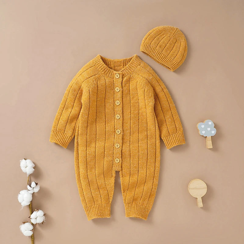 Ma&Baby 0-18M Warm Baby Clothing Knit Romper Newborn Infant Toddler Boy Girl Long Sleeve Jumpsuit + Hat Fall Spring Outfits