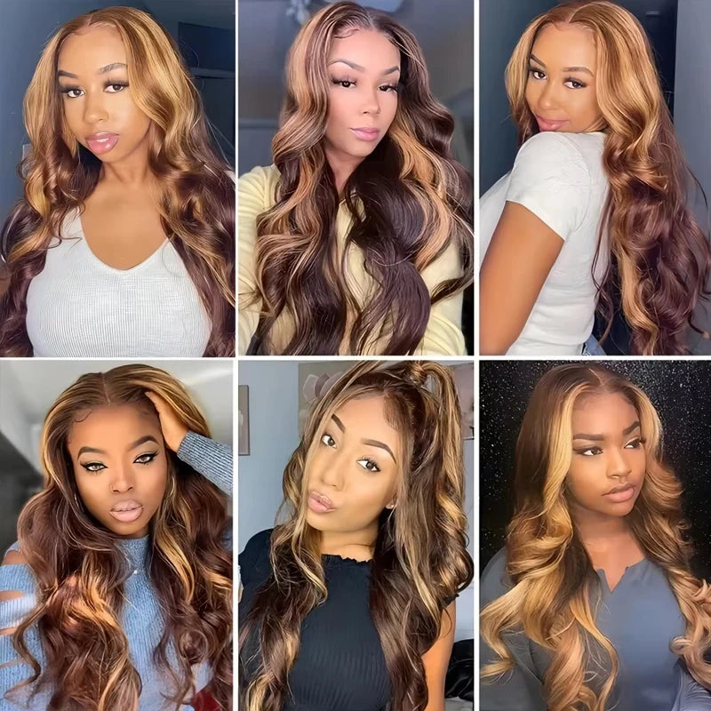 200 Density 30 32Inch 13x6 HD Lace Frontal Wig Body Wave Human Hair 427 Highlight Ombre 13x5 13x4 Lace Front Wig Brazilian Brown