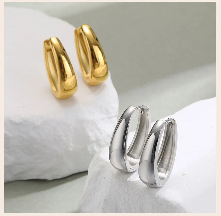 Oval Hoop Earrings for Women, Small Thick Geometic Earring Huggies, Gold Plated Hypoallergenic Minimalist Jewelry