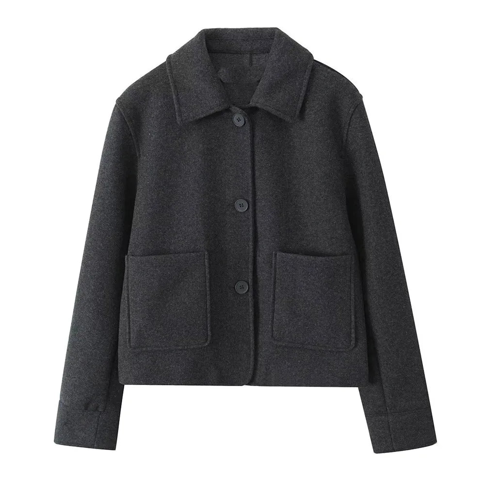 2024 RARF loose single breasted lapel long sleeved short pocket decoration soft coat women's autumn and winter new item