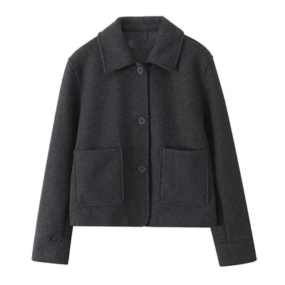 2024 RARF loose single breasted lapel long sleeved short pocket decoration soft coat women's autumn and winter new item