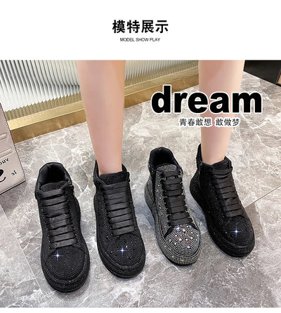 Fashion Sneakers Women Trend 2024 New Spring Autumn Platform Lace Up Rhinestone Women Casual Shoes Fashion Shiny Ladies Shoes