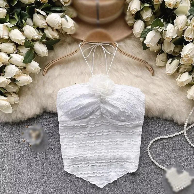 Y2K Women Fashion Sleeveless Vest Hanging Neck Irregular Lace-up Tops With Chest Female Sweet Sexy Vacation Style Top