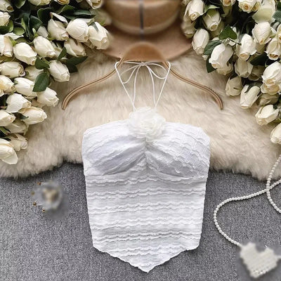 Y2K Women Fashion Sleeveless Vest Hanging Neck Irregular Lace-up Tops With Chest Female Sweet Sexy Vacation Style Top