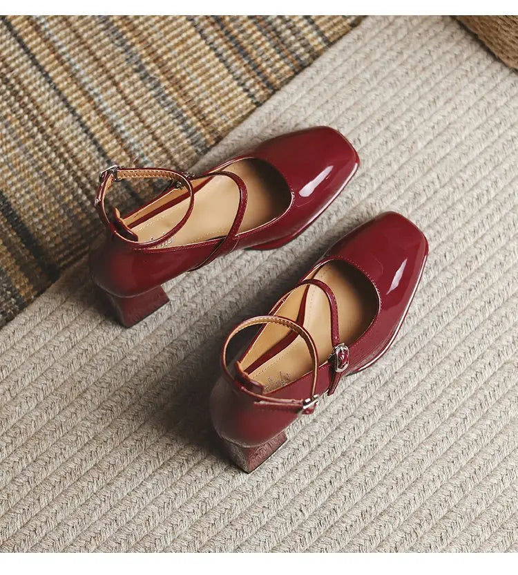 2025 New Women's Mary Janes Shoes High Quality Leather Shoes for Women Square Toe Shallow Buckle Strap Women's Shoes sandalias