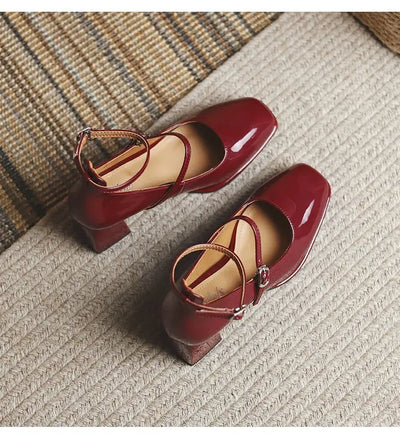 2025 New Women's Mary Janes Shoes High Quality Leather Shoes for Women Square Toe Shallow Buckle Strap Women's Shoes sandalias