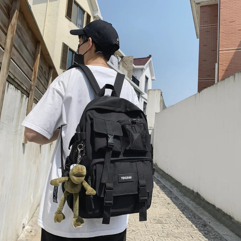 Casual Nylon Student Backpack Canvas Harajuku Shoulders Bag Rucksack Large Capacity School Bag Lady