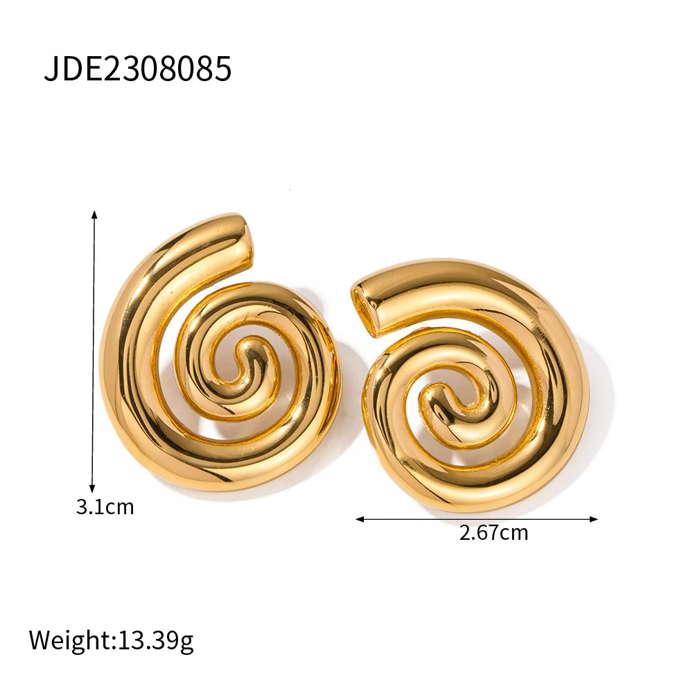 Youthway Stainless Steel Glossy Spiral Hollow Hoop Earrings 18K Gold Plated Exquisite Women's Accessories Jewelry Gift