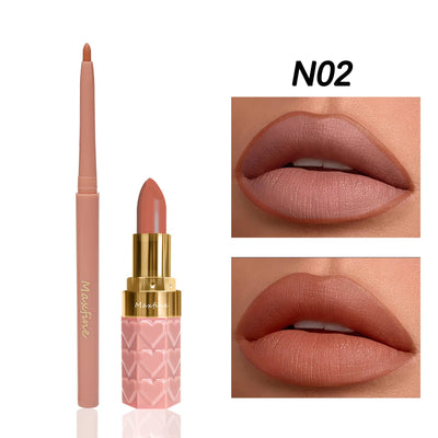 Velvet Matte Lip Liner Lipstick Pen Set Waterproof Long Lasting Sexy Red Contour Tint Lipstick Non-stick Cup Lipliner Pen Makeup