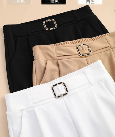 Elegant High Waist Elastic Harem Pants for Women Commuter Casual Capri Pants Fashion Solid Color Pockets Sashes Trousers 4XL