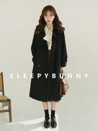 Women Spring Fall Short Trench Coat Korean Style Loose Fit Casual Khaki Jacket Petite-Friendly Versatile and Stylish Outerwear