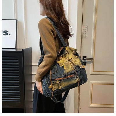 Denim Y2k Womens Shoulder Bag Vintage Washed Distressed Fashion female Messenger Bag Large Capacity ladies Handbag Sac totes