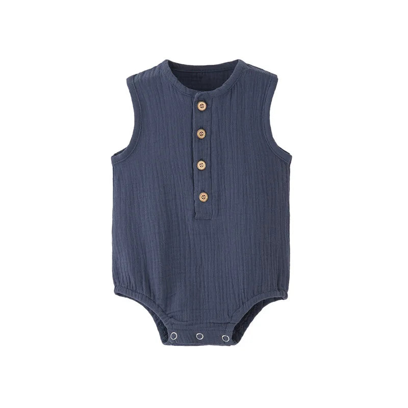 Summer Baby Boy Girl Rompers Muslin Cotton Sleeveless Infant Romper Toddler Jumpsuit Solid Color Newborn Baby Clothing Pajamas