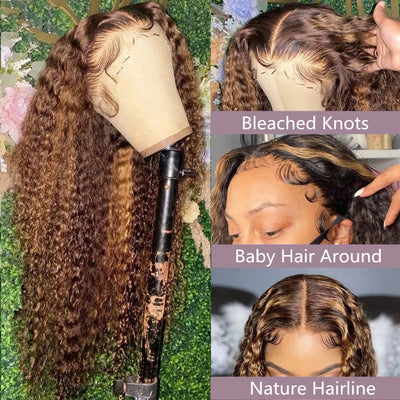 13x4 Highlight Wig Curly Human Hair Wigs For Women Colored Honey Blonde Lace Front Human Hair Wig 13x6 HD Deep Wave Frontal Wigs