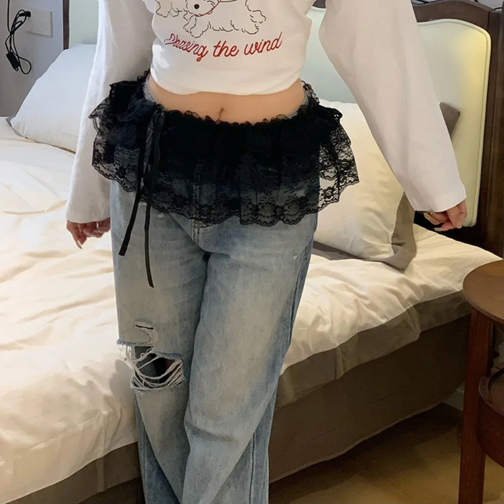 Embroidered Flower Lace Mini Skirt