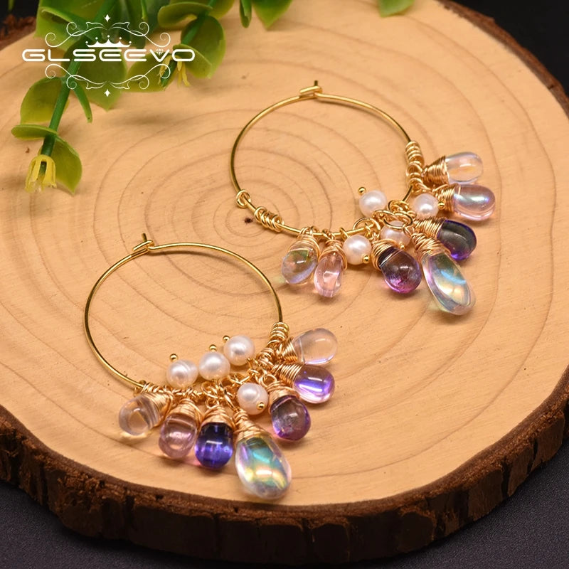 925 Sterling Silver Colorful Tassel Fresh Water Pearl Hoop Earrings Original Design Handmade Womans Luxe Jewelry GE0904
