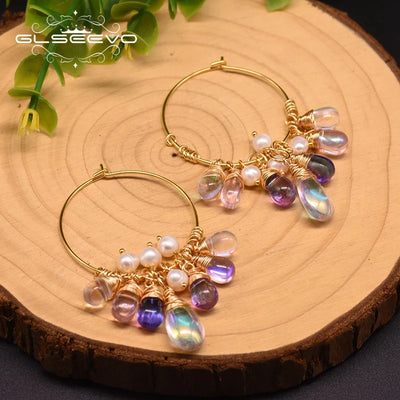 925 Sterling Silver Colorful Tassel Fresh Water Pearl Hoop Earrings Original Design Handmade Womans Luxe Jewelry GE0904