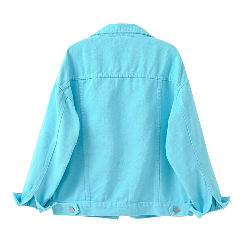Women's Denim Jacket Spring Autumn Short Coat Pink Jean Jackets Casual Tops Purple Yellow White Loose Tops Lady Outerwear KW02