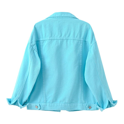 Women's Denim Jacket Spring Autumn Short Coat Pink Jean Jackets Casual Tops Purple Yellow White Loose Tops Lady Outerwear KW02