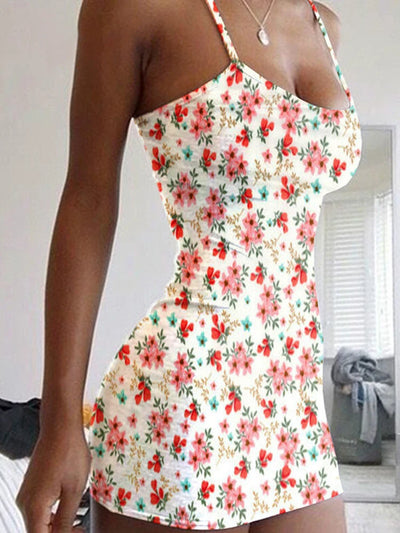 Plus Size Dresses Summer New Print Backless Slip Dress Women's Sexy Slim Floral Dress Mini Dresses Package Buttocks Short Skirt