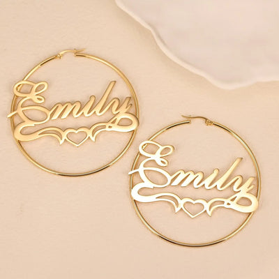 Custom Heart Name Hoop Earrings For Women Girl Jewelry Personalized Stainless Steel 70MM Nameplate Earrings Best Friends Gifts