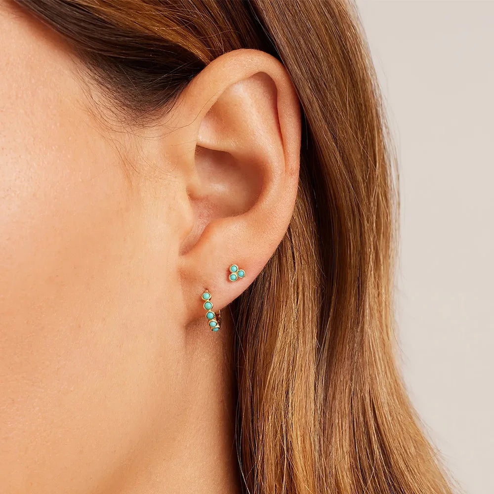 ROXI Natural Turquoise Stone Hoop Earrings For Women Small Circle Body Piercing Girl 925 Sterling Silver Stud Earring Jewelry