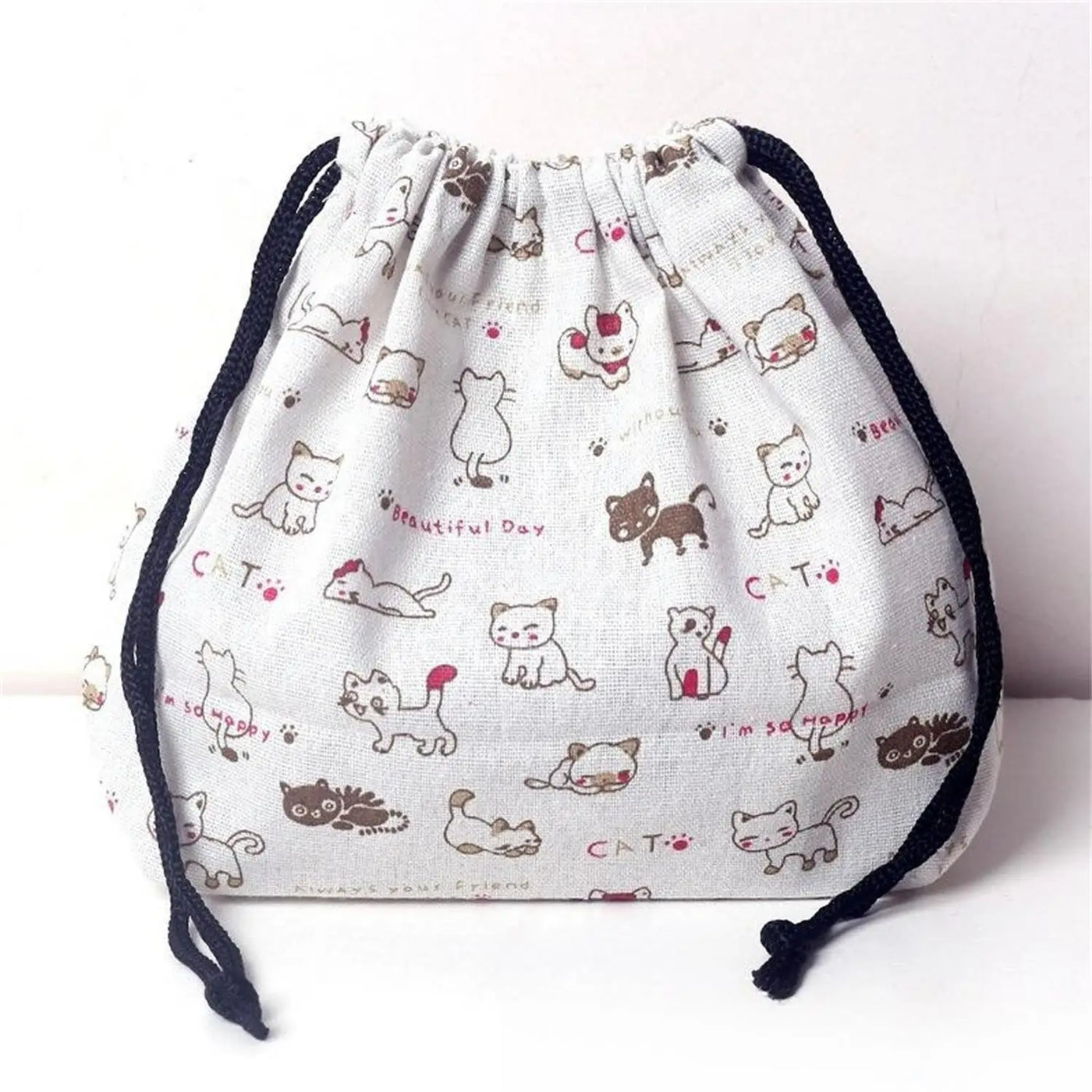 Lunch Bag Cat Polar Bear Lunch Box Drawstring Picnic Tote Eco Japanese Style Small Handbag Dinner Container Food Storage Bags